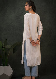 Modal Chikankari Long Kurti - Pure White