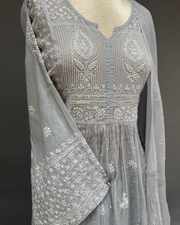 Mul Chikankari Sharara Set - Greyish Blue