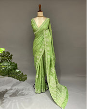Tussar Silk Chikankari Saree - Limerick Green