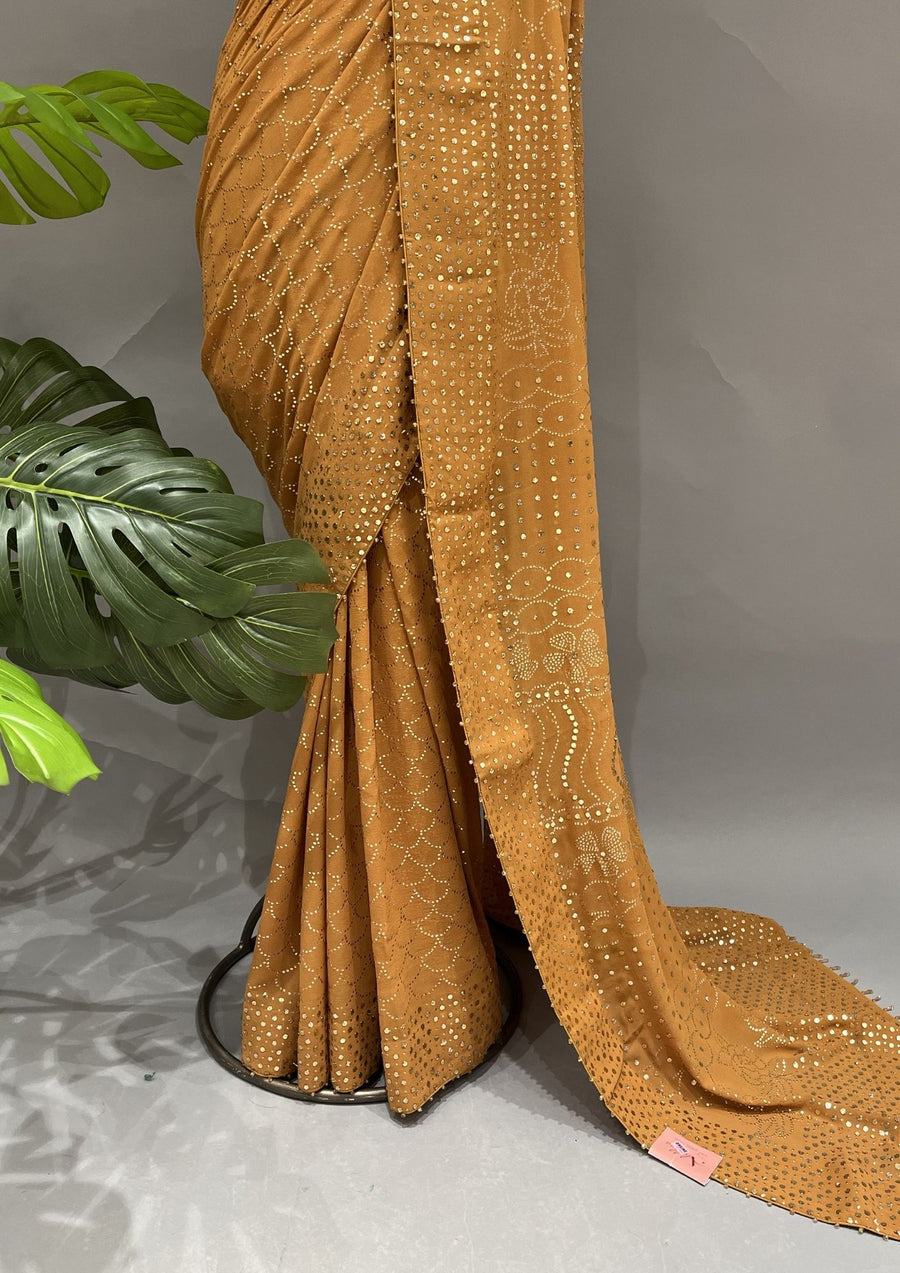 Pure Georgette Chikankari Saree - Copper