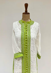 Georgette Chikankari Long Kurti - White and Green