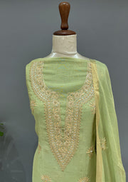 Tissue Chikankari Unstitch 2pc Suit - Sage Green