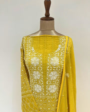 Tissue Chikankari Unstitched Anarkali - Daffodil Yellow