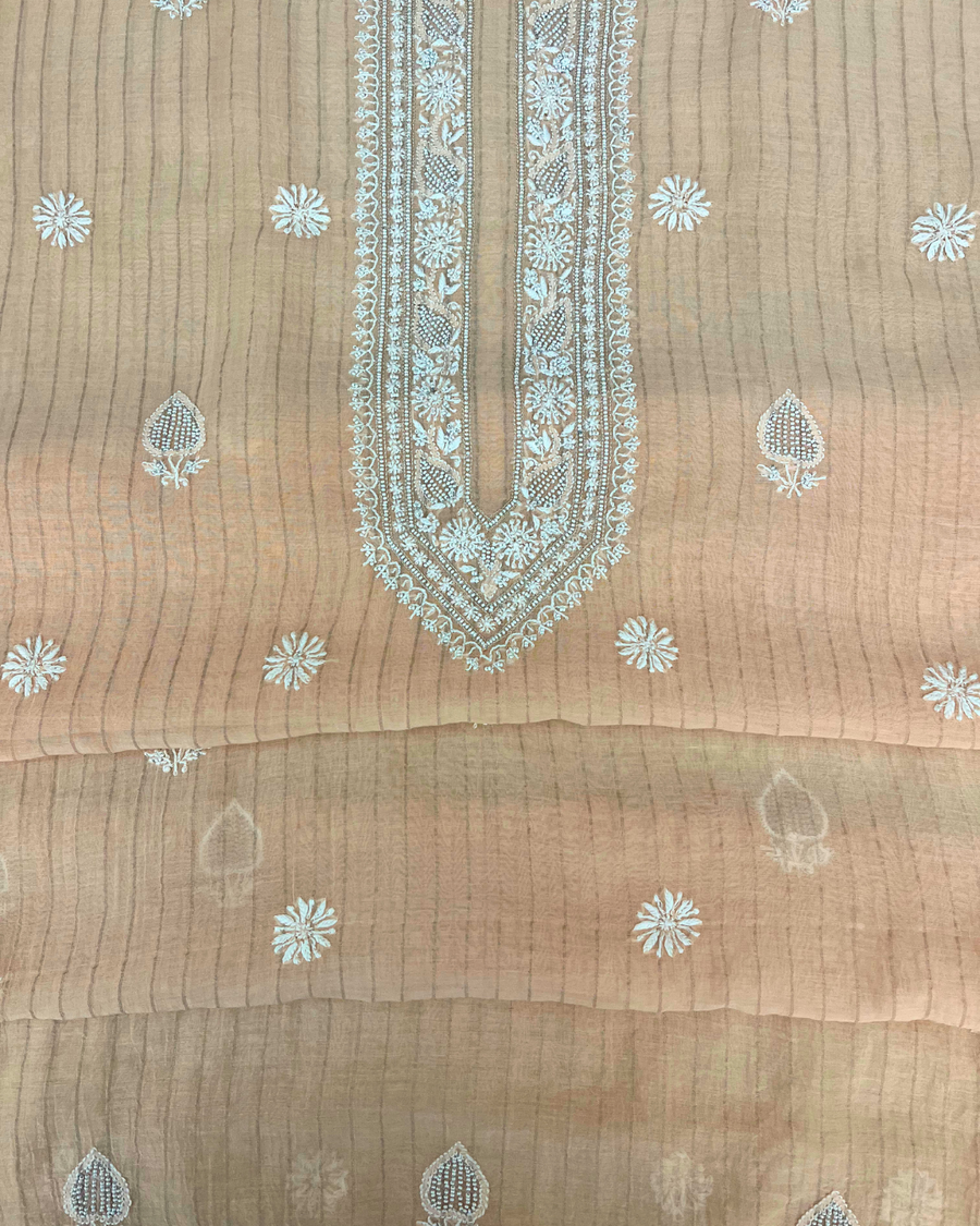 Mul Chanderi Chikankari Unstitched Mens Kurta - Blush Pink