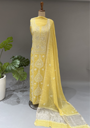 Chikankari Tissue Unstitched Kurta & Dupatta - Sunstruck Yellow