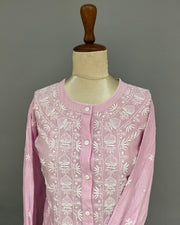 Maheshwari Chanderi Chikankari Co ord set - Mauve