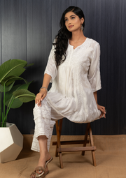 Modal chikankari short kurti - pristine white