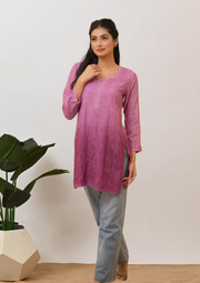 Muslin Chikankari Short Kurta - Purple ombre