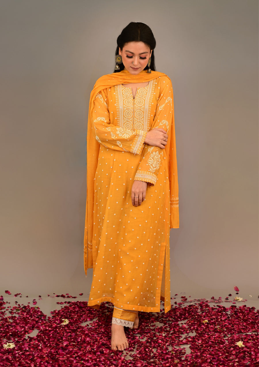 Sunshine Yellow Mul chanderi Suit