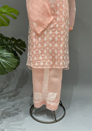 Organza Chikankari Semi Stitch Co-ord Set - Blush Peach