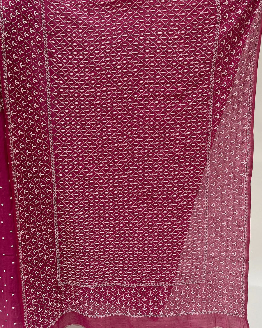 Mul Chikankari Unstitched 2pc Suit - Fuchsia Pink