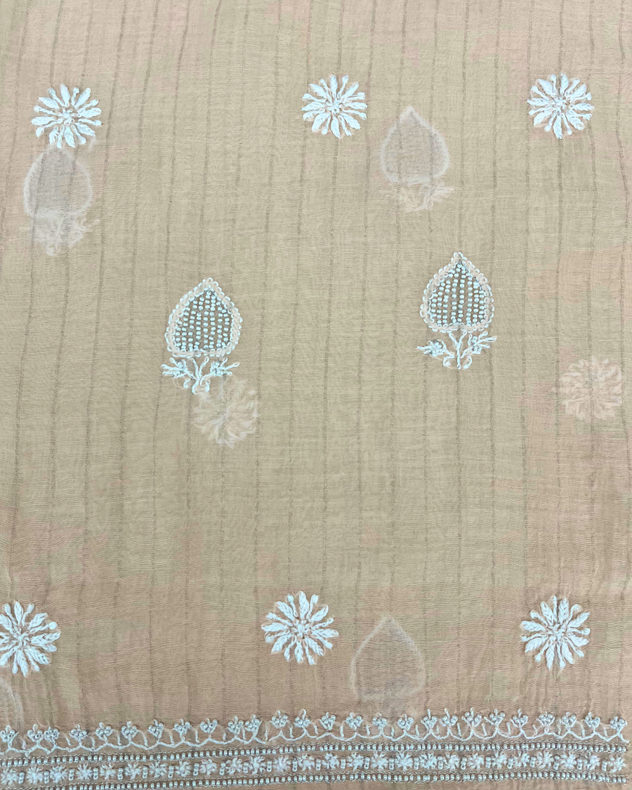 Mul Chanderi Chikankari Unstitched Mens Kurta - Blush Pink