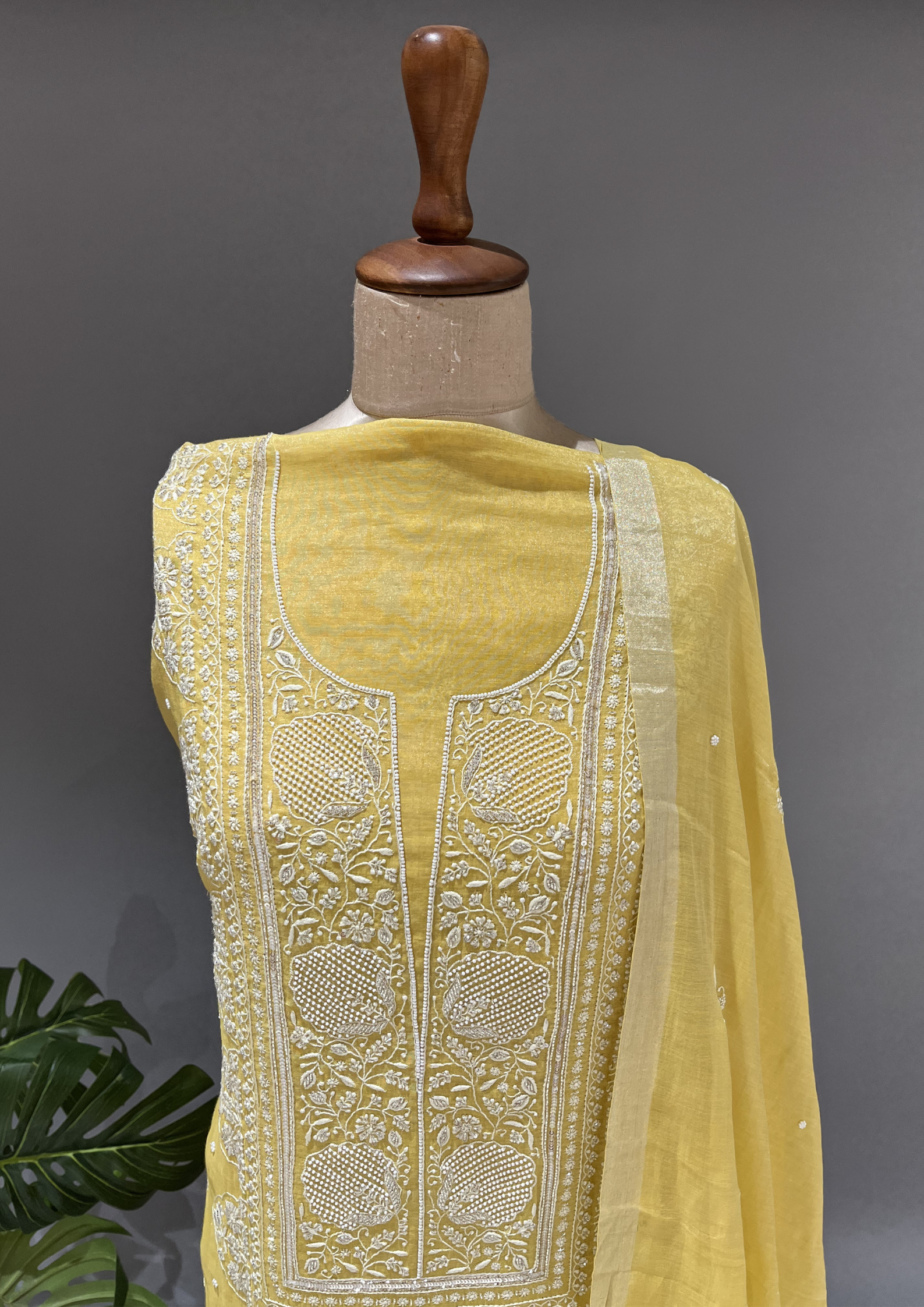 Chikankari Tissue Unstitched Kurta & Dupatta - Sunstruck Yellow