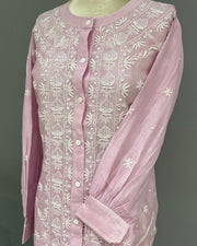 Maheshwari Chanderi Chikankari Co ord set - Mauve