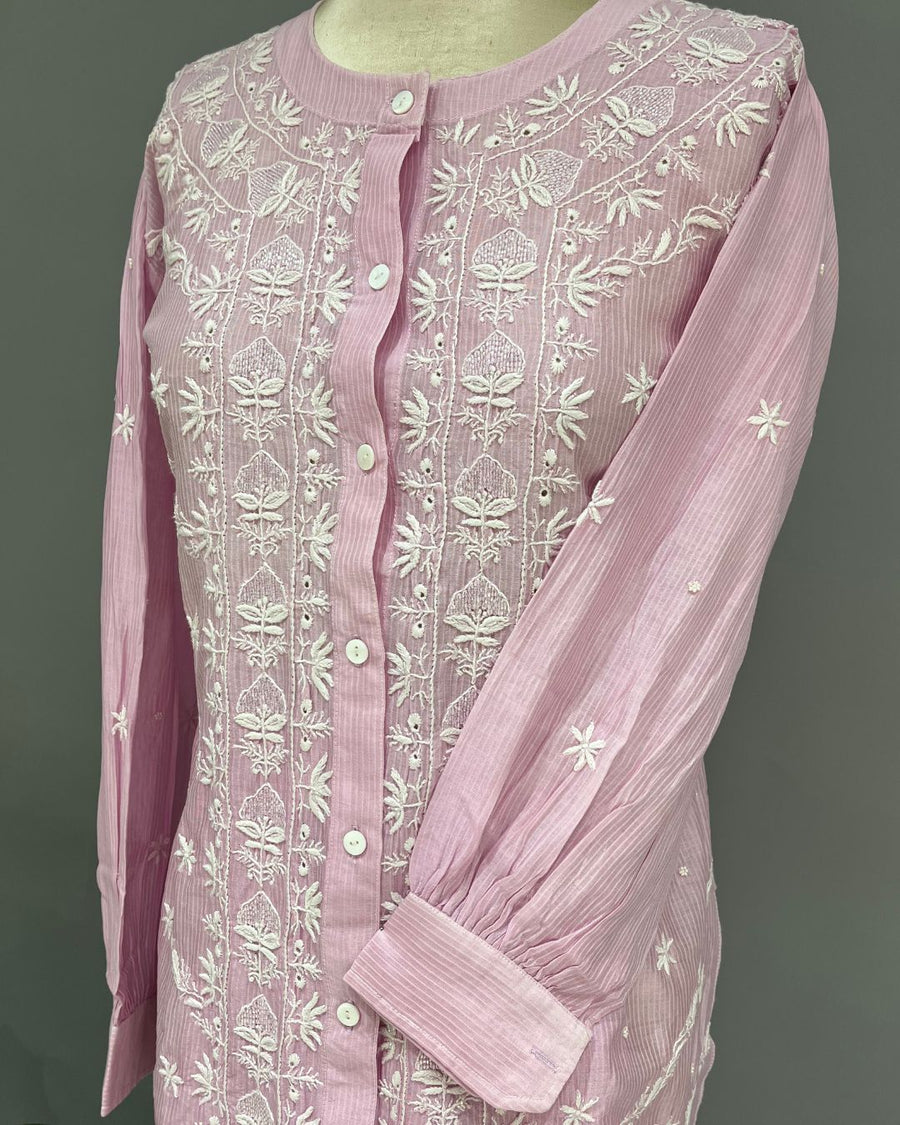 Maheshwari Chanderi Chikankari Co ord set - Mauve