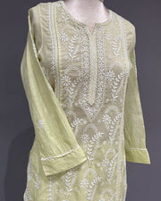 Chanderi Chikankari Co-ord Set - Neon Green