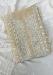 Moonga Silk Chikankari Men's Kurta - Beige