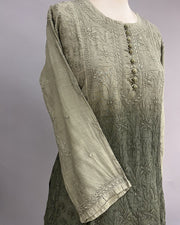Muslin Chikankari Short Kurti - Olive Green