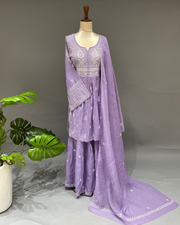 Mul Chanderi Chikankari Sharara Set - Lavender