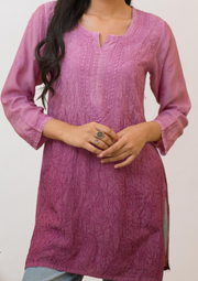 Muslin Chikankari Short Kurta - Purple ombre