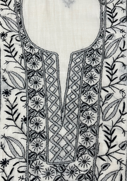 Chikankari Mul Chanderi Unstitched Suit - White and Black