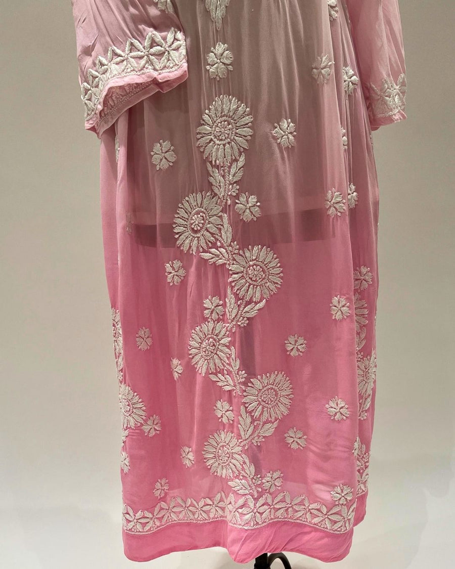 Viscose Anarkali Chikankari Kurta - Bubblegum Pink