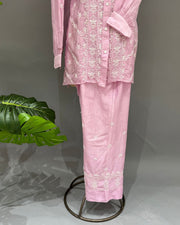 Maheshwari Chanderi Chikankari Co ord set - Mauve