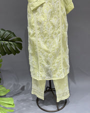 Chanderi Chikankari Co-ord Set - Neon Green