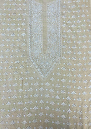 Moonga Silk Chikankari Men's Kurta - Beige