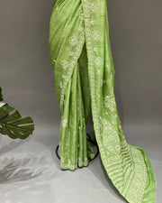 Tussar Silk Chikankari Saree - Limerick Green