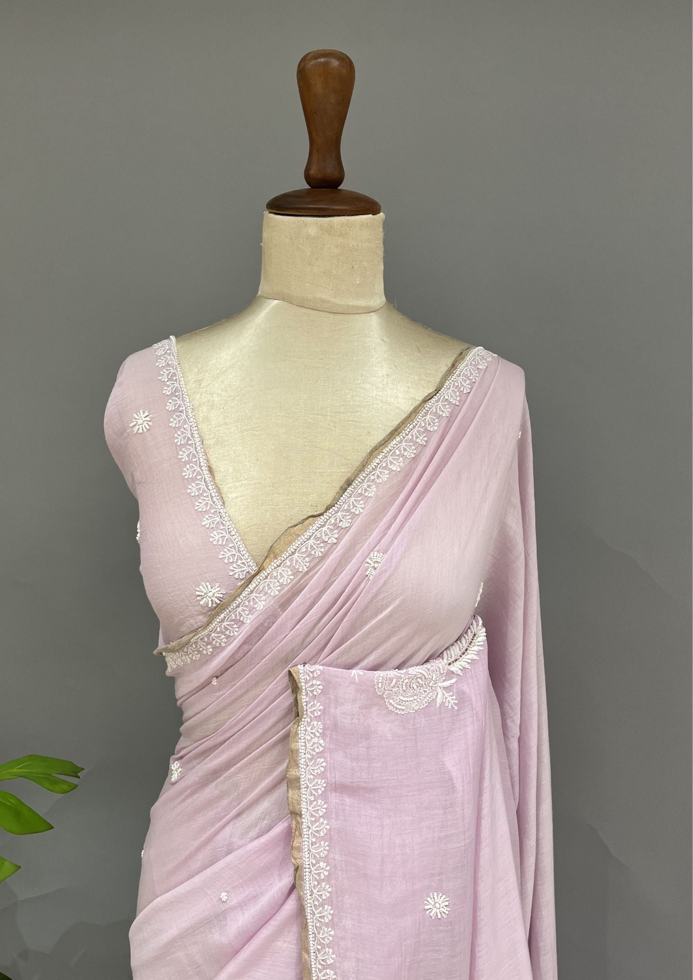 Mul Chanderi Chikankari Saree - Lilac