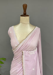 Mul Chanderi Chikankari Saree - Lilac