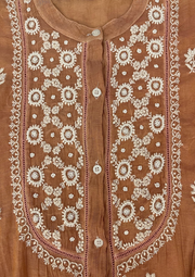 Chikankari Semistitched Tissue Co-ord Set -Caramel Brown