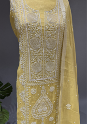 Chikankari Tissue Unstitched Kurta & Dupatta - Sunstruck Yellow