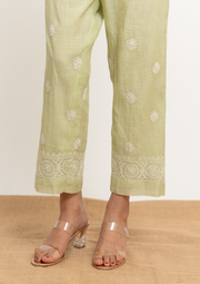 Mul chanderi Chikankari coord set - Soft Green