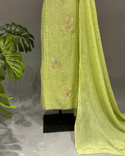 Mul Chanderi Muqaish Work Suit Set - Neon Green