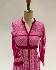 Georgette Anarkali Chikankari Kurta- Magenta Rose