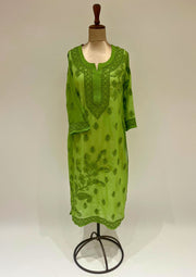 Georgette Chikankari Long Kurti - Pulpe Green