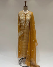 Tissue Chikankari Unstitched Anarkali - Mustard Yellow