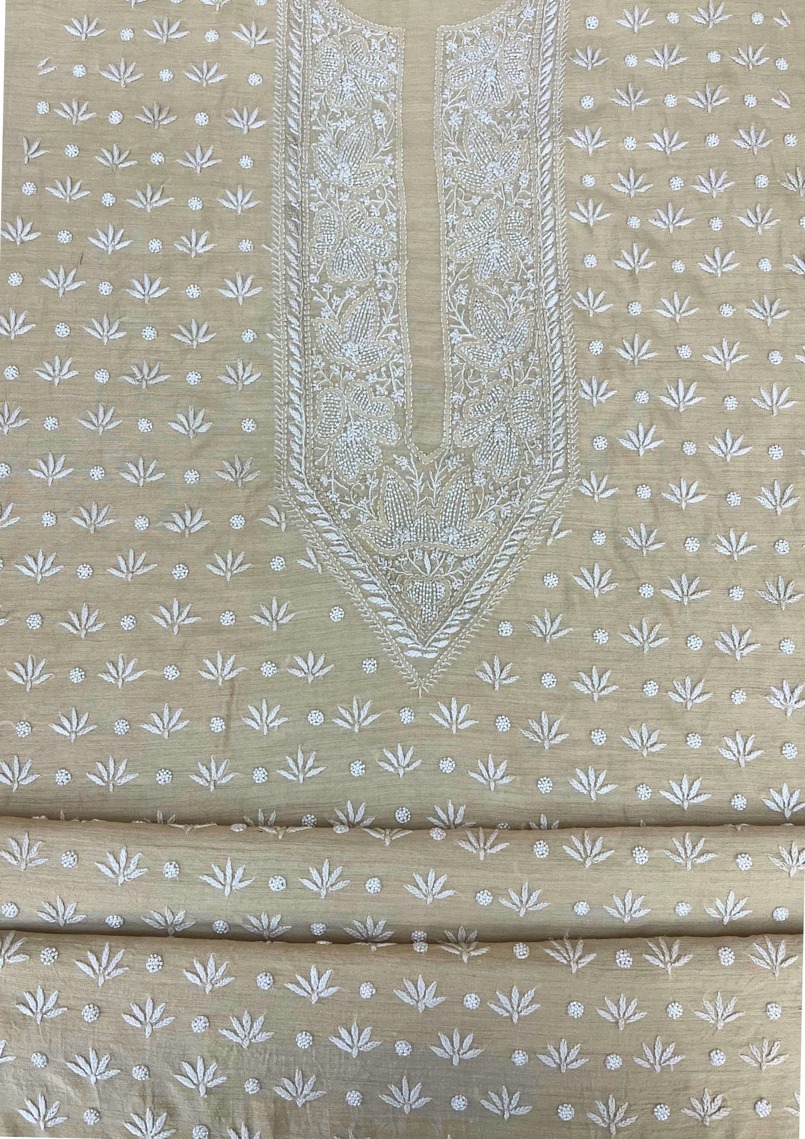 Moonga Silk Chikankari Men's Kurta - Beige