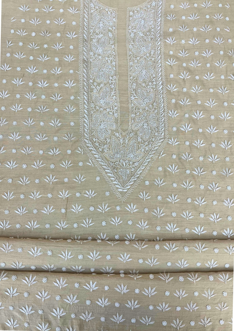 Moonga Silk Chikankari Men's Kurta - Beige