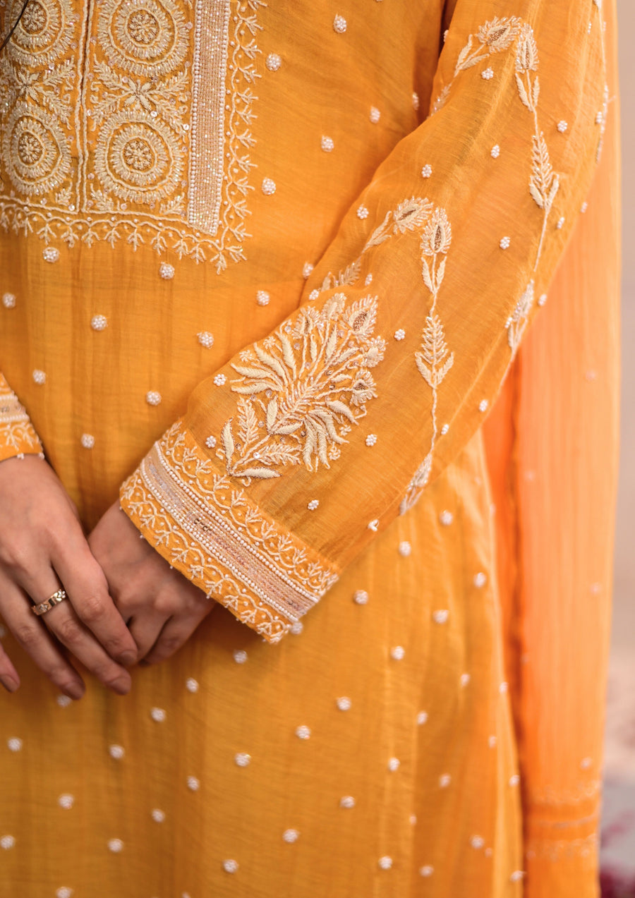 Sunshine Yellow Mul chanderi Suit