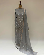Tissue Chikankari Unstitched Anarkali - Alaska Grey