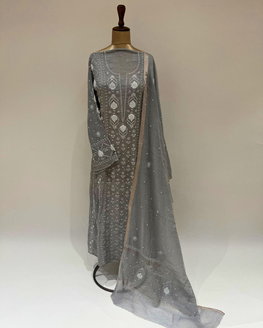 Tissue Chikankari Unstitched Anarkali - Alaska Grey