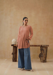 Muslin Chikankri Short kurti Jaal - Blush