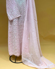 Mul Chikankari Unstitched Anarkali - Baby Pink