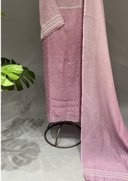 Mul Chanderi Chikankari Unstitch 2pc Suit - Heather Mauve