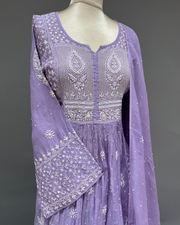 Mul Chanderi Chikankari Sharara Set - Lavender