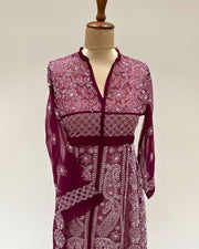Georgette Anarkali Chikankari Kurta - Mehroon