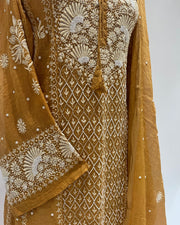 Tissue Chikankari Unstitched Anarkali - Mustard Yellow